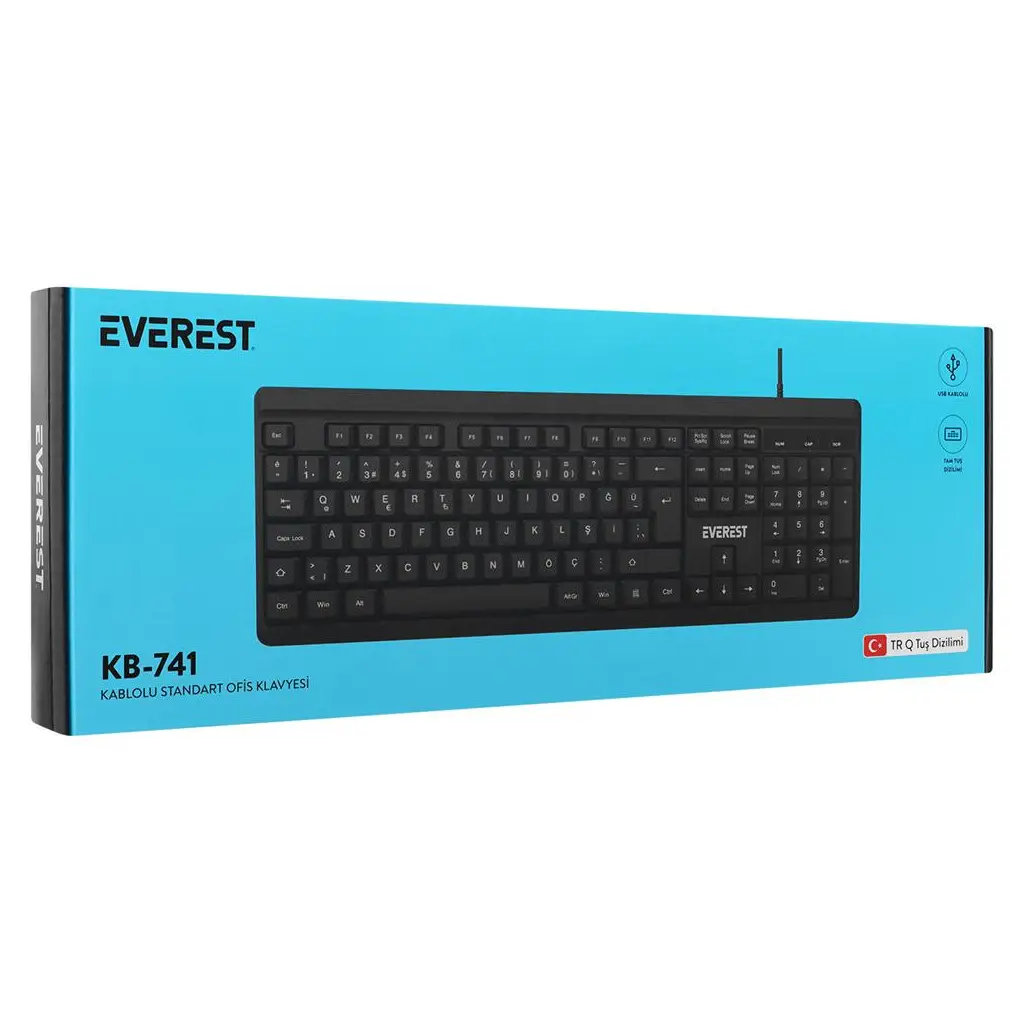 Everest KB-741Q Siyah-Gri USB 2 Metre Bakır Kablolu Usb Q Klavye