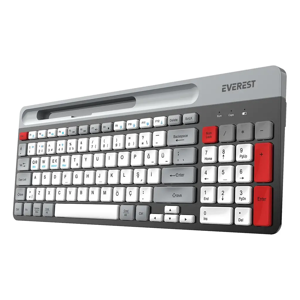 Everest KB-88 RUBY Beyaz-Gri 2.4G+BT1+BT2 Çoklu Cihaz Bağlantılı Q Kablosuz klavye