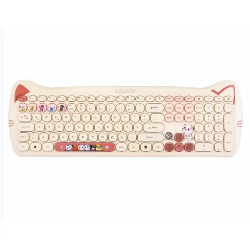 Everest KM-6283 CATTY Renkli Tuşlu Sarı Kablosuz 2.4 + BT Q Multimedia Klavye + Mouse + Pad Set