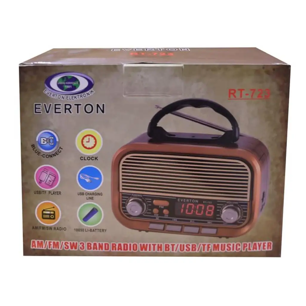 Everton RT-723 Dijital Göstergeli Şarjlı Nostaljik Radyo (AM-FM-SW Wıth BT-USB-TF )