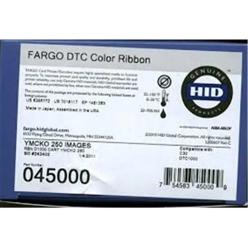 Fargo 045030 DTC1250e YMCKO Renkli Ribbon Tek Yüze 300 Renkli Baskı