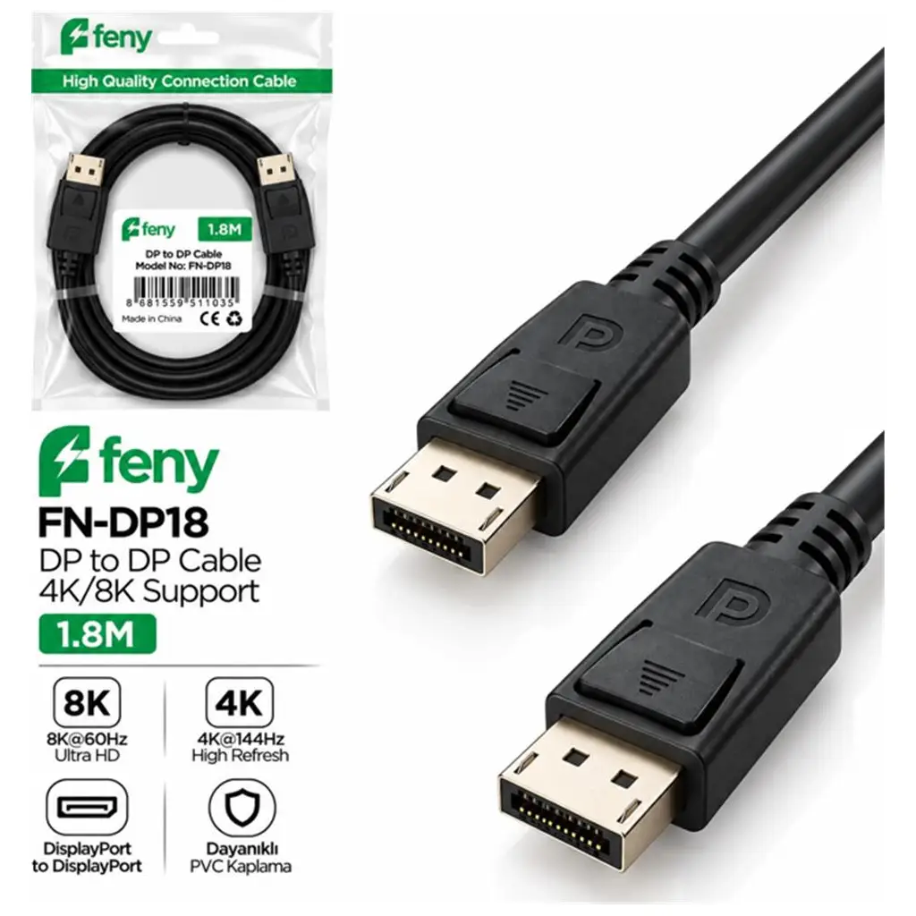 Feny FN-DP18 Display To Display 8k 60Hz - 4k 144hz 1.8mt Kablo