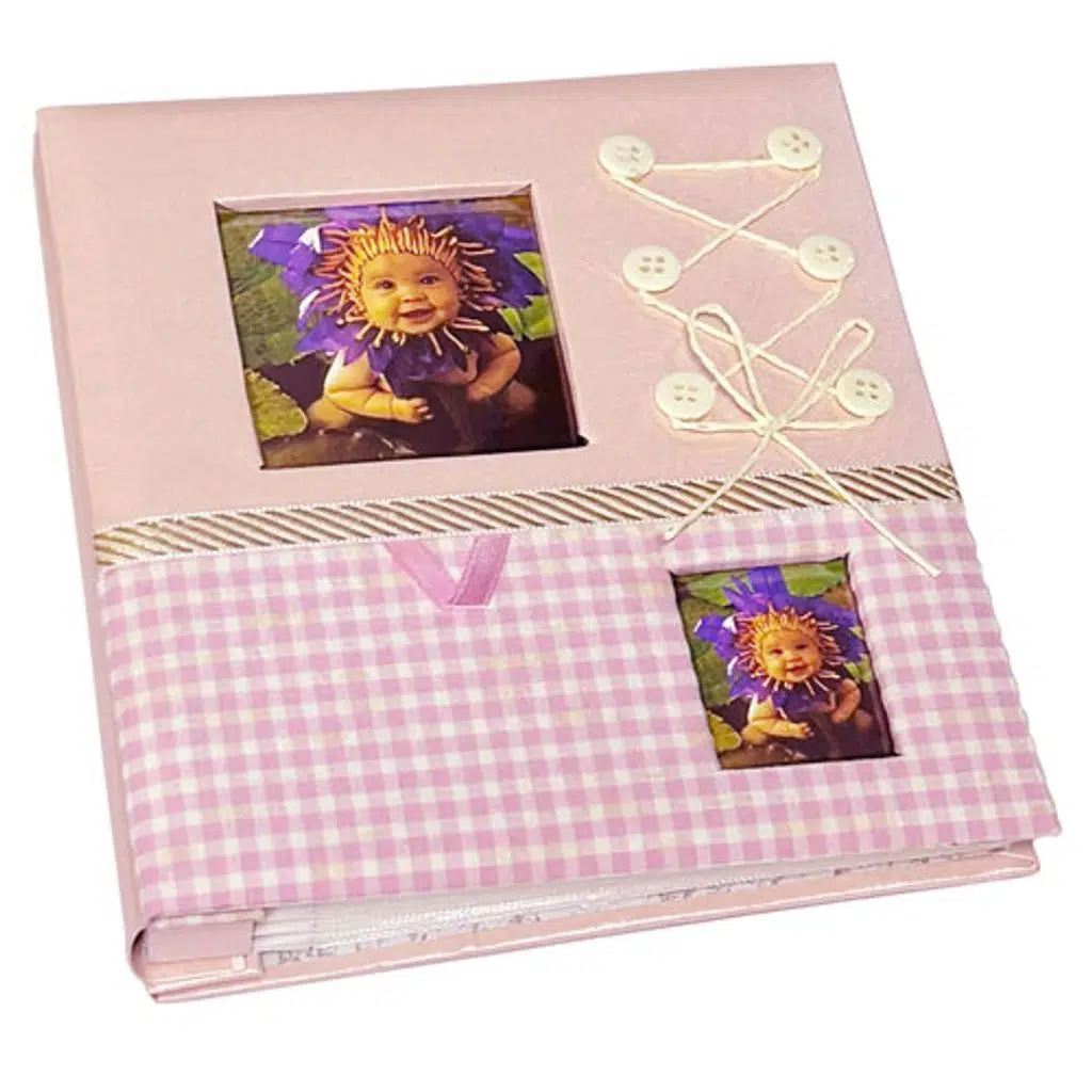 Fiyonklu Düğmeli 60'lık Fotoğraf Albümü 13x18cm - Pembe