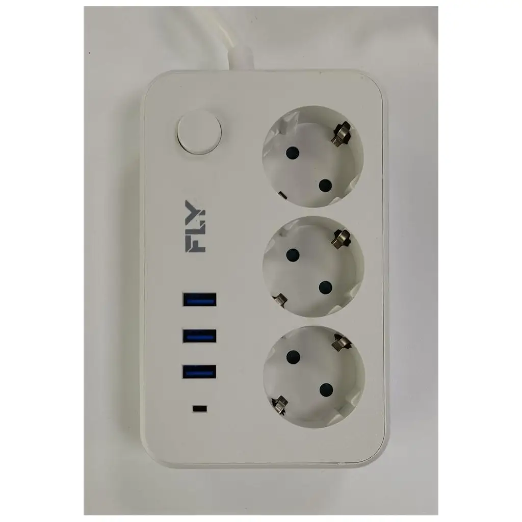 Fly 3406-01 3lü Anahtarlı 2.1A 3Usb Şarj Çıkışı 2mt Anahtarlı Akım Korumalı Priz Çocuk Koruması