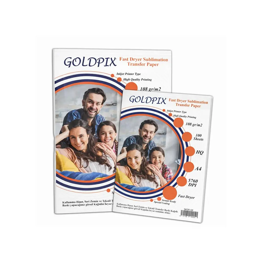Goldpix A4 ve A3 Hızlı Kuruyan Süblimasyon Transfer Kağıtları - 108gr.