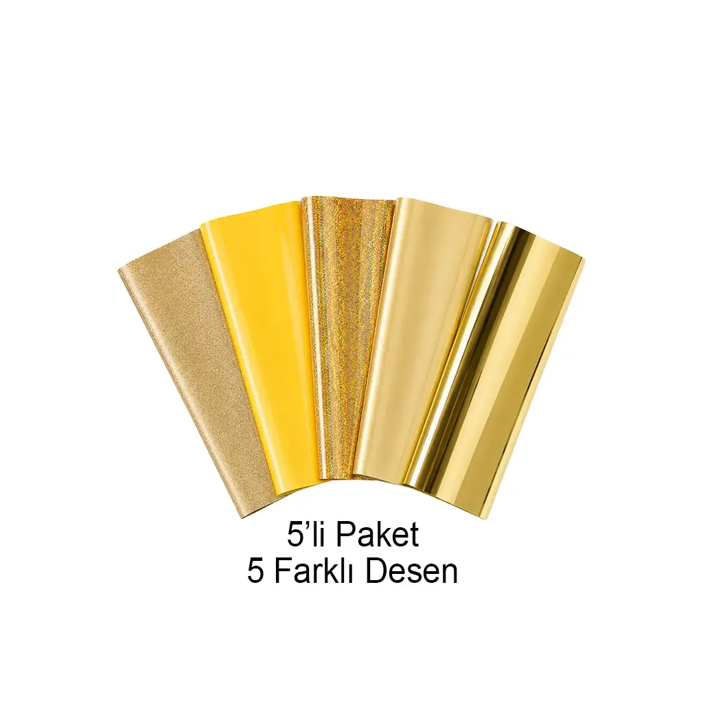 Goldpix Desenli Altın Tekstil Baskı Folyo Seti 5'li Paket - 25x30cm