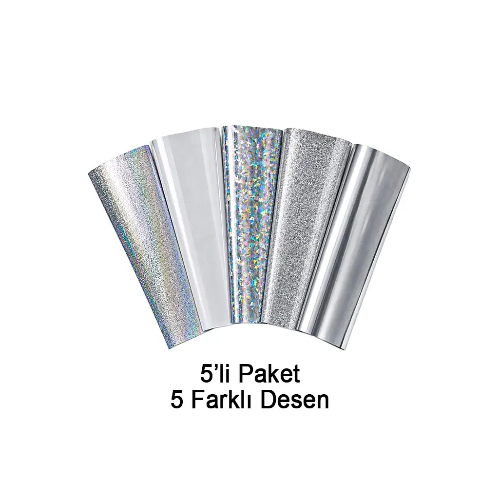 Goldpix Desenli Gümüş Tekstil Baskı Folyo Seti 5'li Paket - 25x30cm