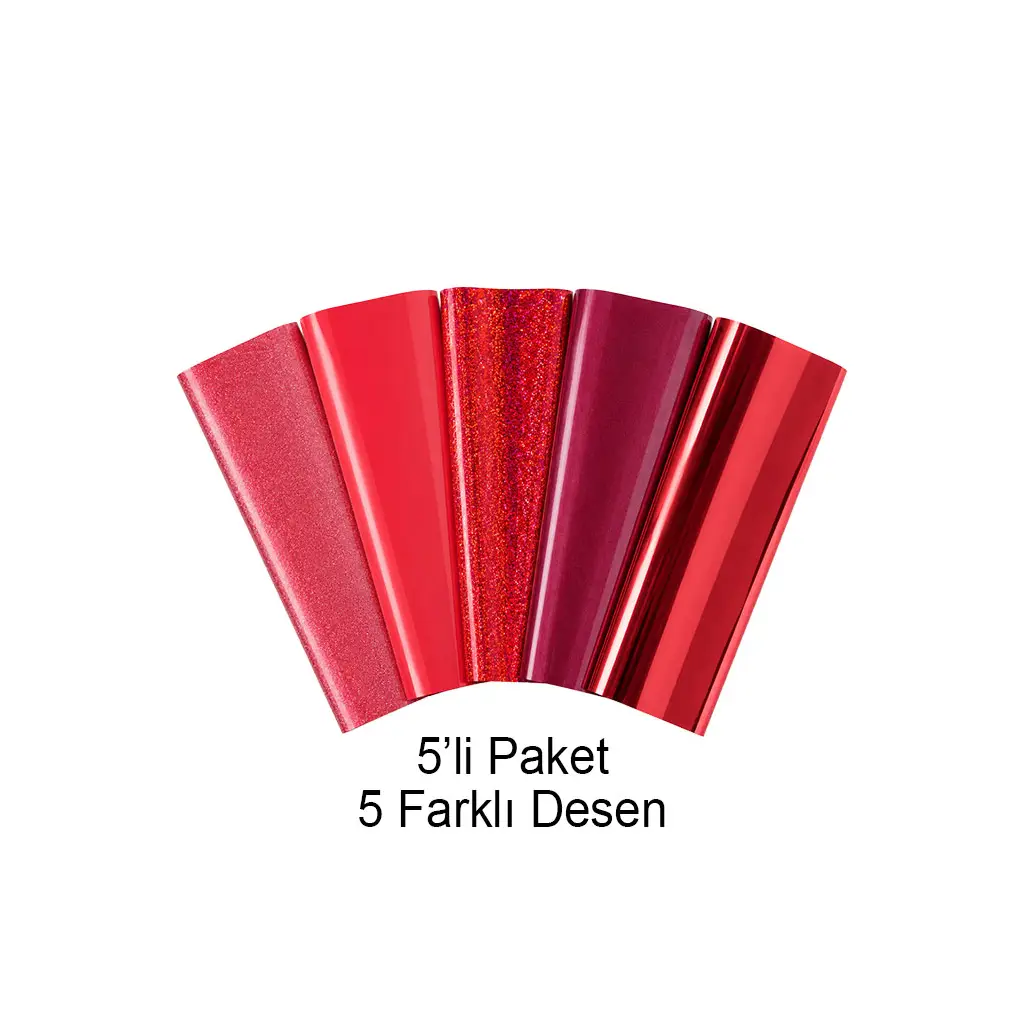 Goldpix Desenli Kırmızı Tekstil Baskı Folyo Seti 5'li Paket - 25x30cm