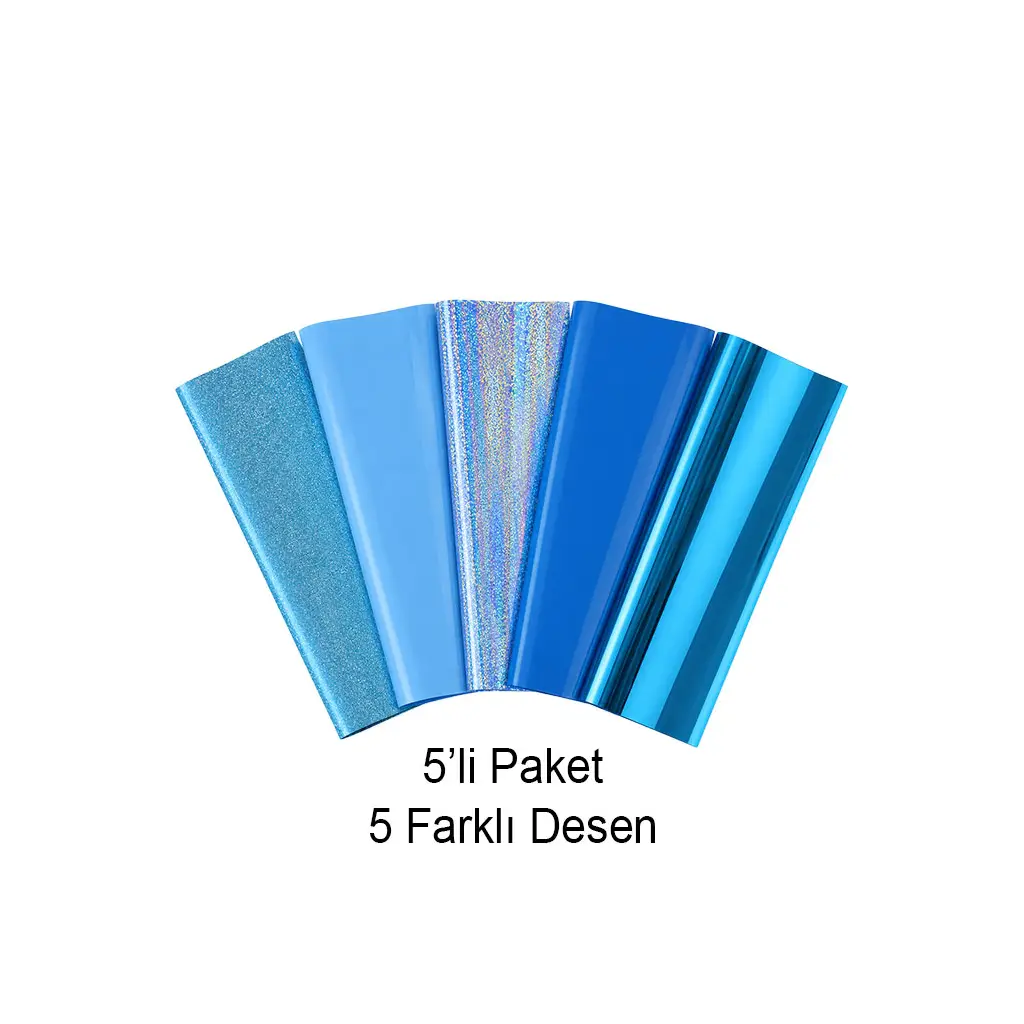 Goldpix Desenli Mavi Tekstil Baskı Folyo Seti 5'li Paket - 25x30cm