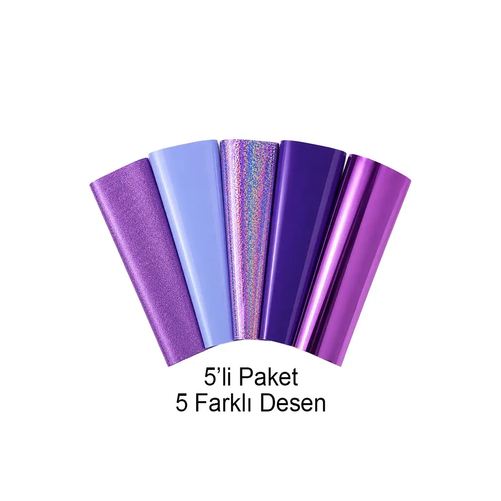 Goldpix Desenli Mor Tekstil Baskı Folyo Seti 5'li Paket - 25x30cm