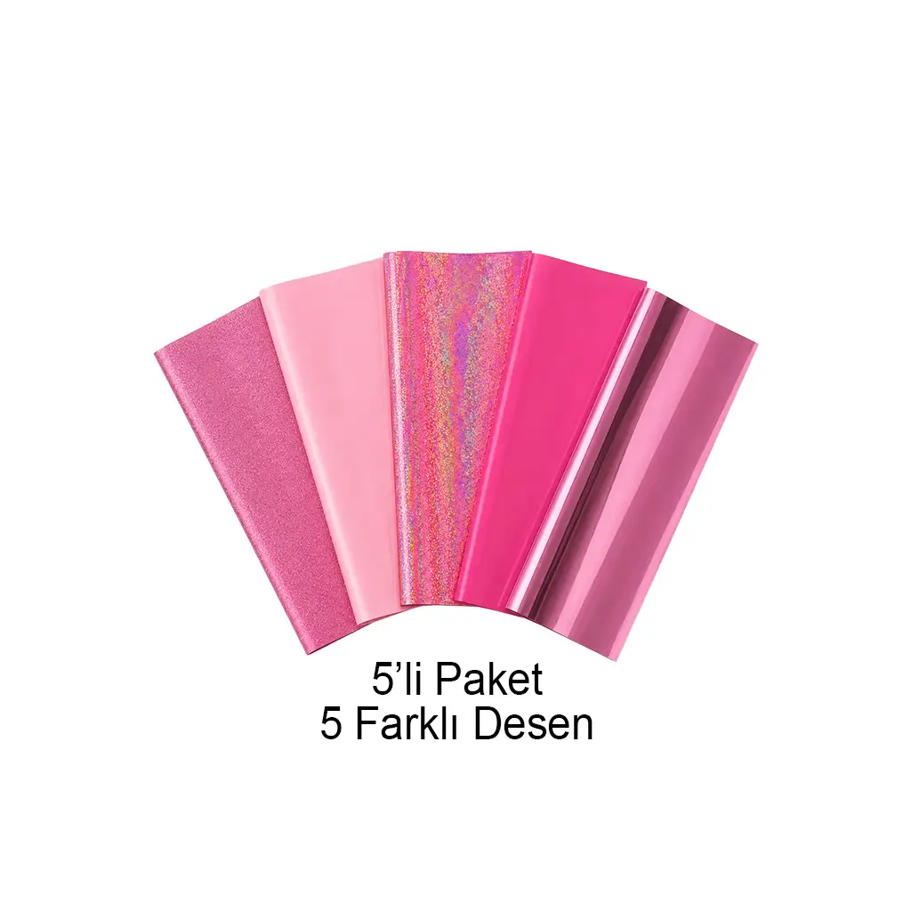 Goldpix Desenli Pembe Tekstil Baskı Folyo Seti 5'li Paket - 25x30cm