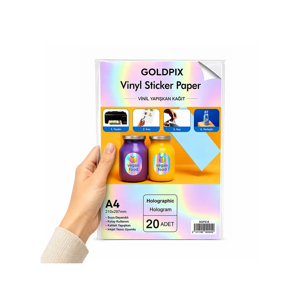 Goldpix İnkjet Yapışkanlı Hologram Sticker Film Etiket Kağıdı 20 Adet - 20x30cm