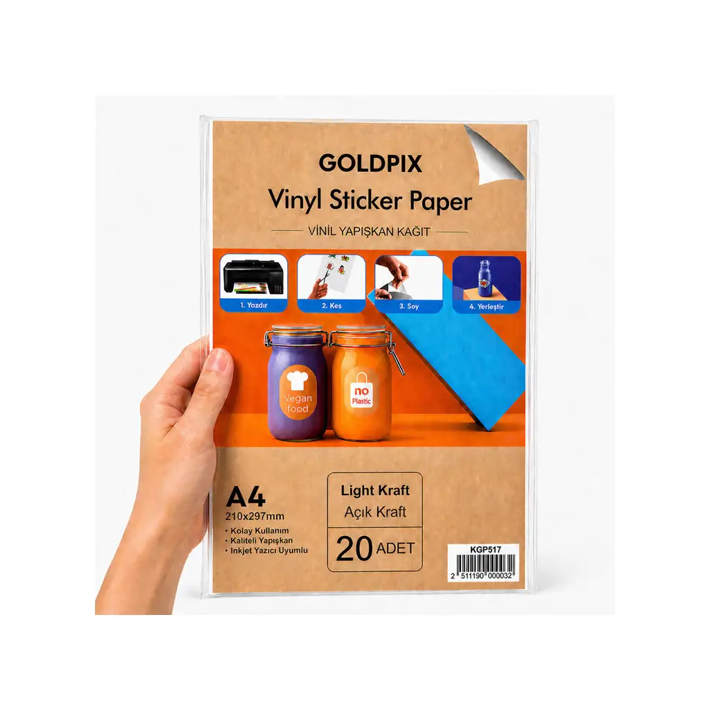 Goldpix İnkjet Yapışkanlı Kraft Sticker Etiket Kağıdı 20 Adet - 20x30cm