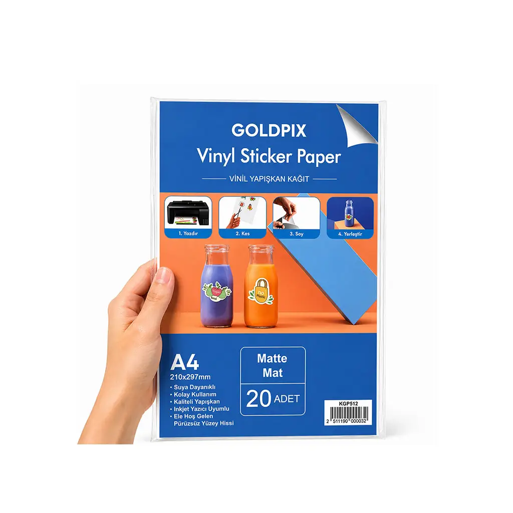 Goldpix İnkjet Yapışkanlı Mat Beyaz Sticker Film Etiket Kağıdı 20 Adet - 20x30cm