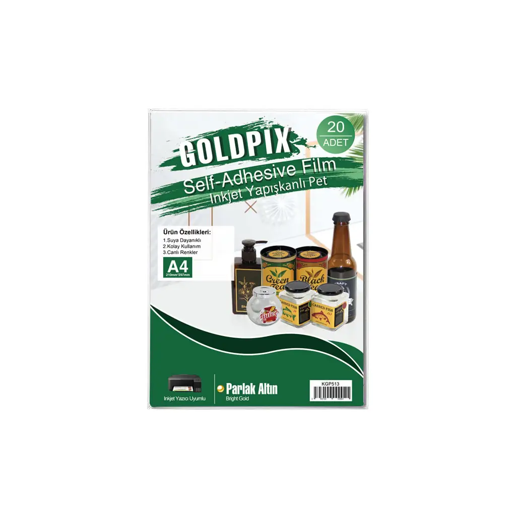 Goldpix İnkjet Yapışkanlı Parlak Altın Sticker Film Etiket Kağıdı 20 Adet - 20x30cm