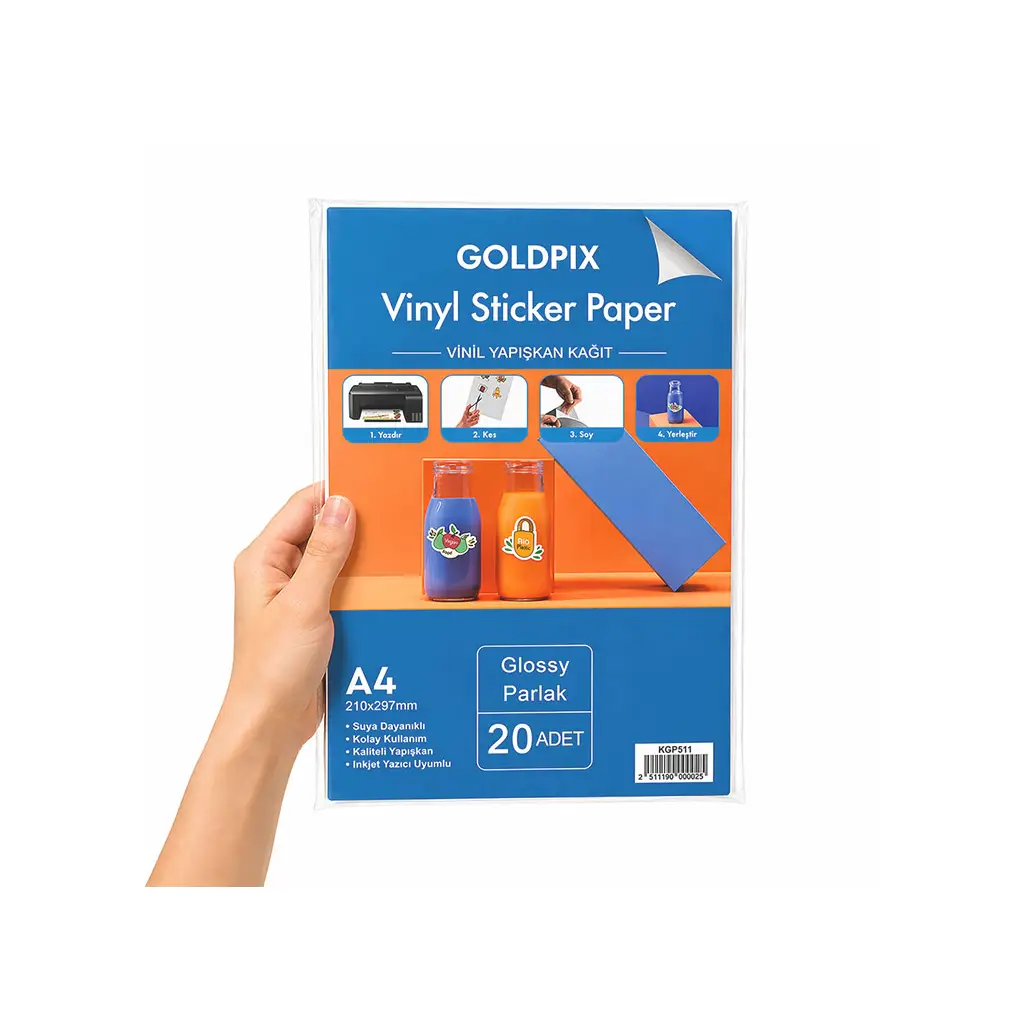 Goldpix İnkjet Yapışkanlı Parlak Beyaz Sticker Film Etiket Kağıdı 20 Adet - 20x30cm