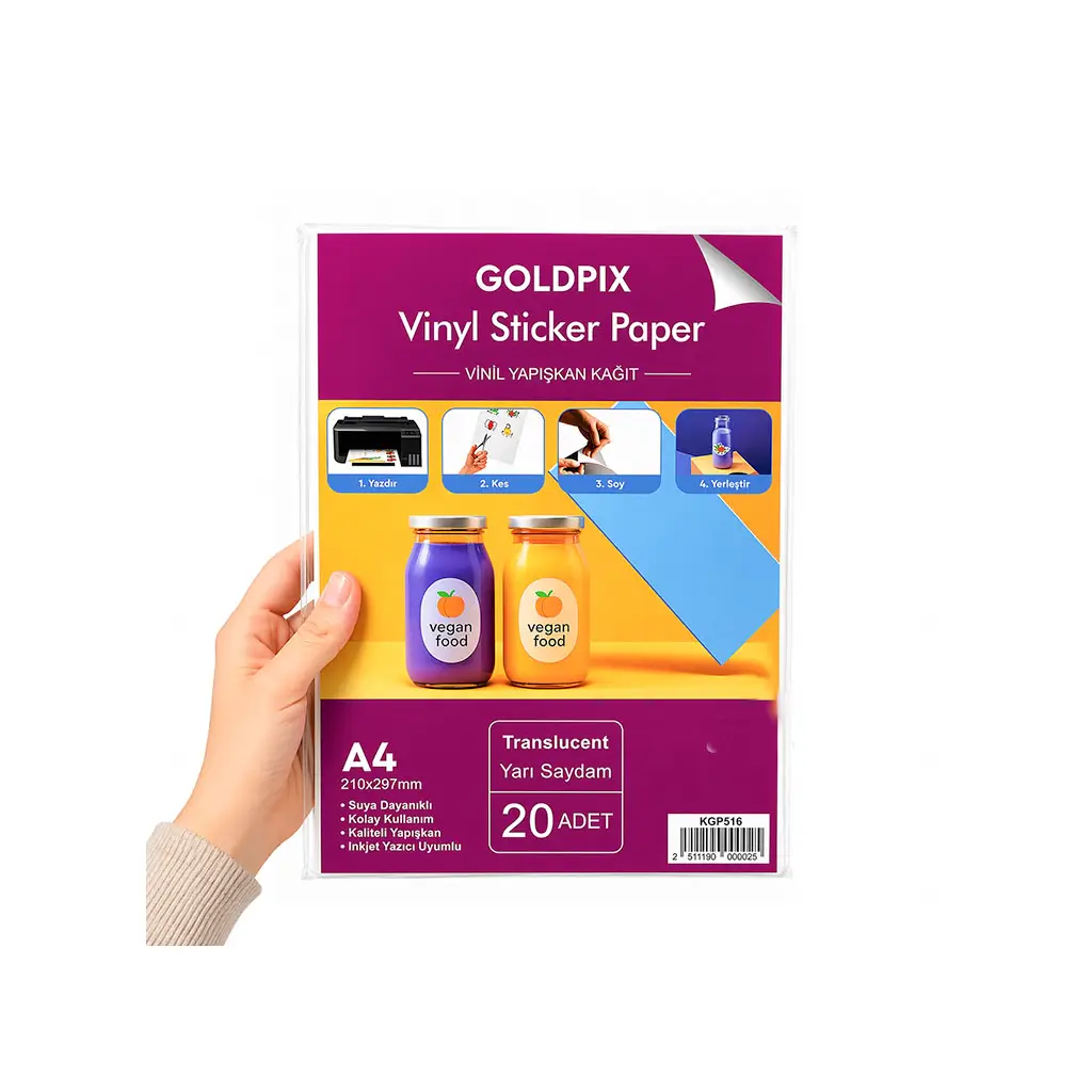 Goldpix İnkjet Yapışkanlı Yarı Şeffaf Sticker Film Etiket Kağıdı 20 Adet - 20x30cm