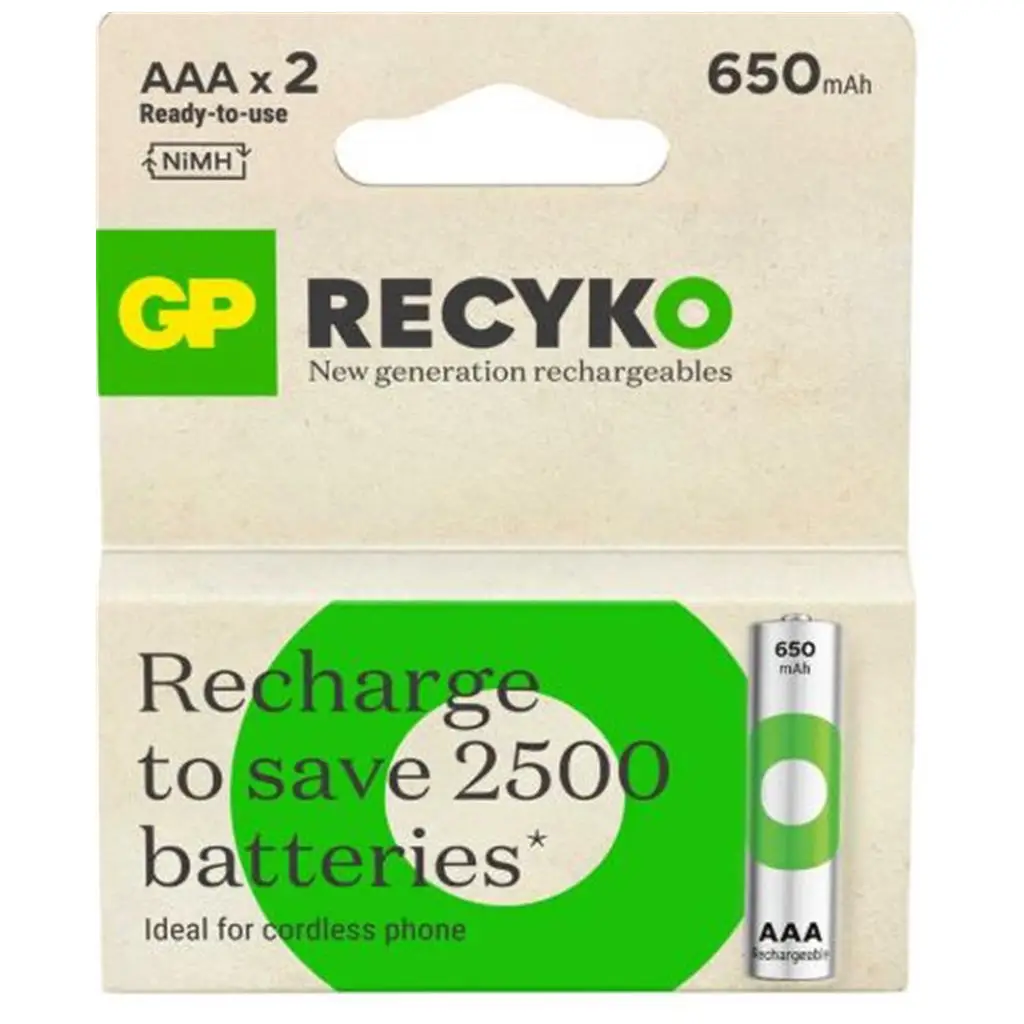 GP AAA 650 mAh Şarjlı İnce Kalem Pil 2'li Paket GP65AAAHCHP-BU2