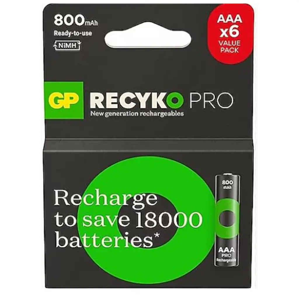 Gp AAA 850 mAh Şarjlı İnce Kalem Pil 4+2'li Paket Recyko GPHCH83BOK