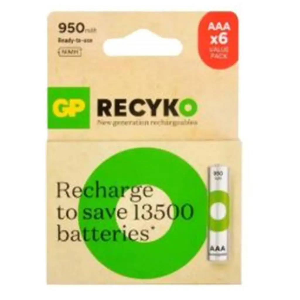 GP AAA 950 mAh Şarjlı İnce Kalem Pil 4+2'li Paket GP100AAAHCE4-2BB