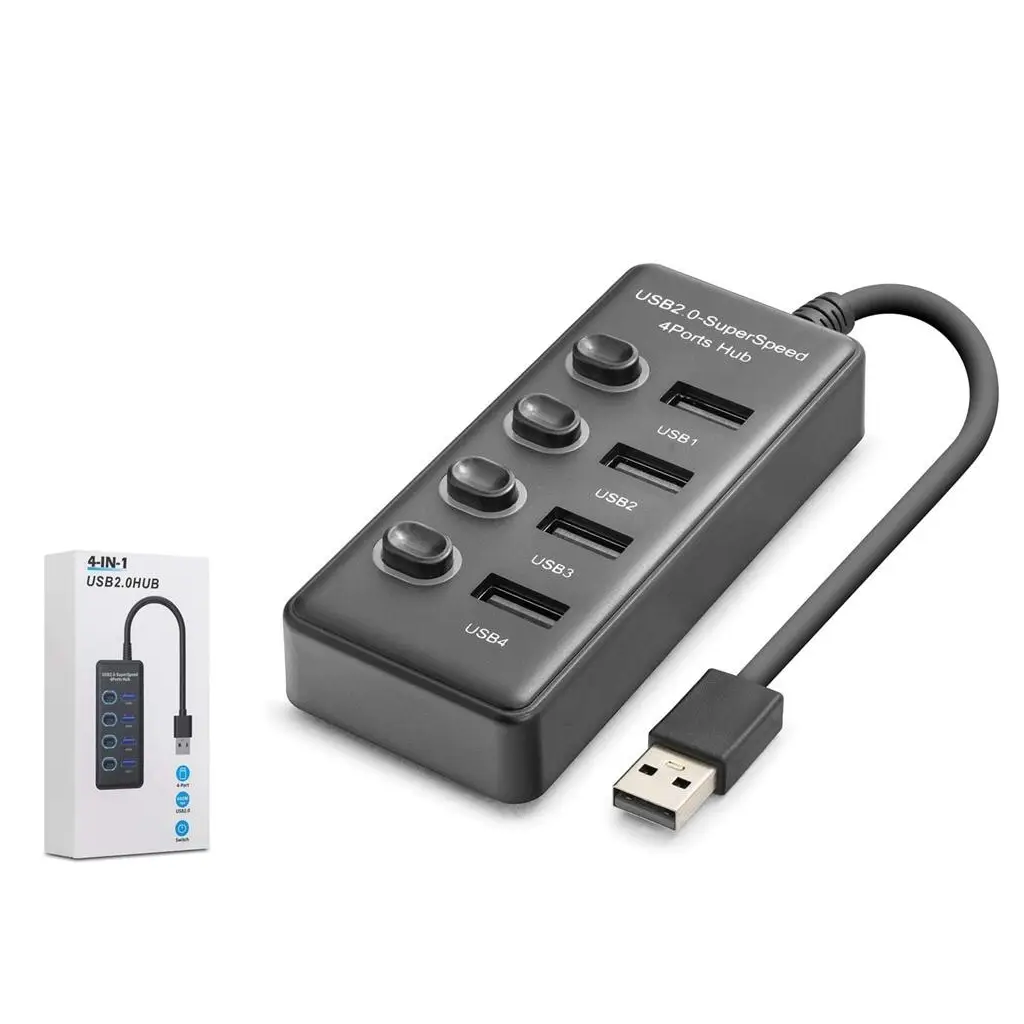 Hadron HDX7048 USB Hub 2.0 480Mbps 4x USB-A 4 Port Switch’li Çoklayıcı Siyah