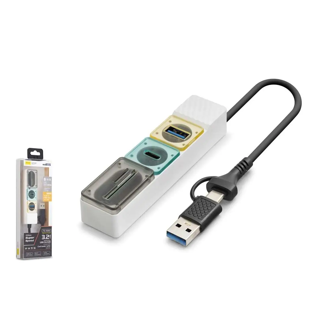 Hadron HDX7058 Hub 5Gbps 1x Type-C 3.2+1xUsb-A 3.2+SD+microSD 4 Port 2in1 Kablolu Kart Okuyu Beyaz