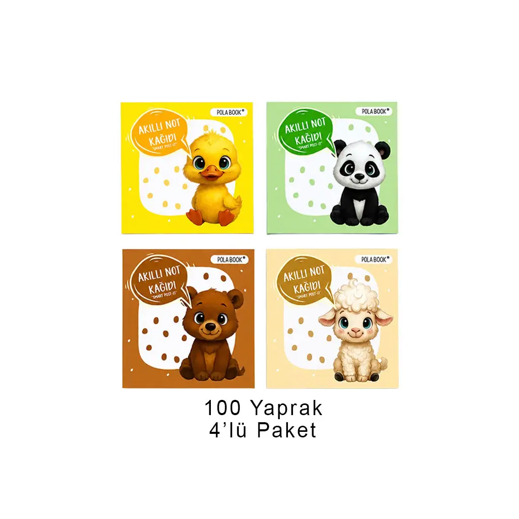 Hayvanlı Mini Akıllı Not Kağıdı 100 Yaprak Yapışkansız Post-it - 4'lü Paket