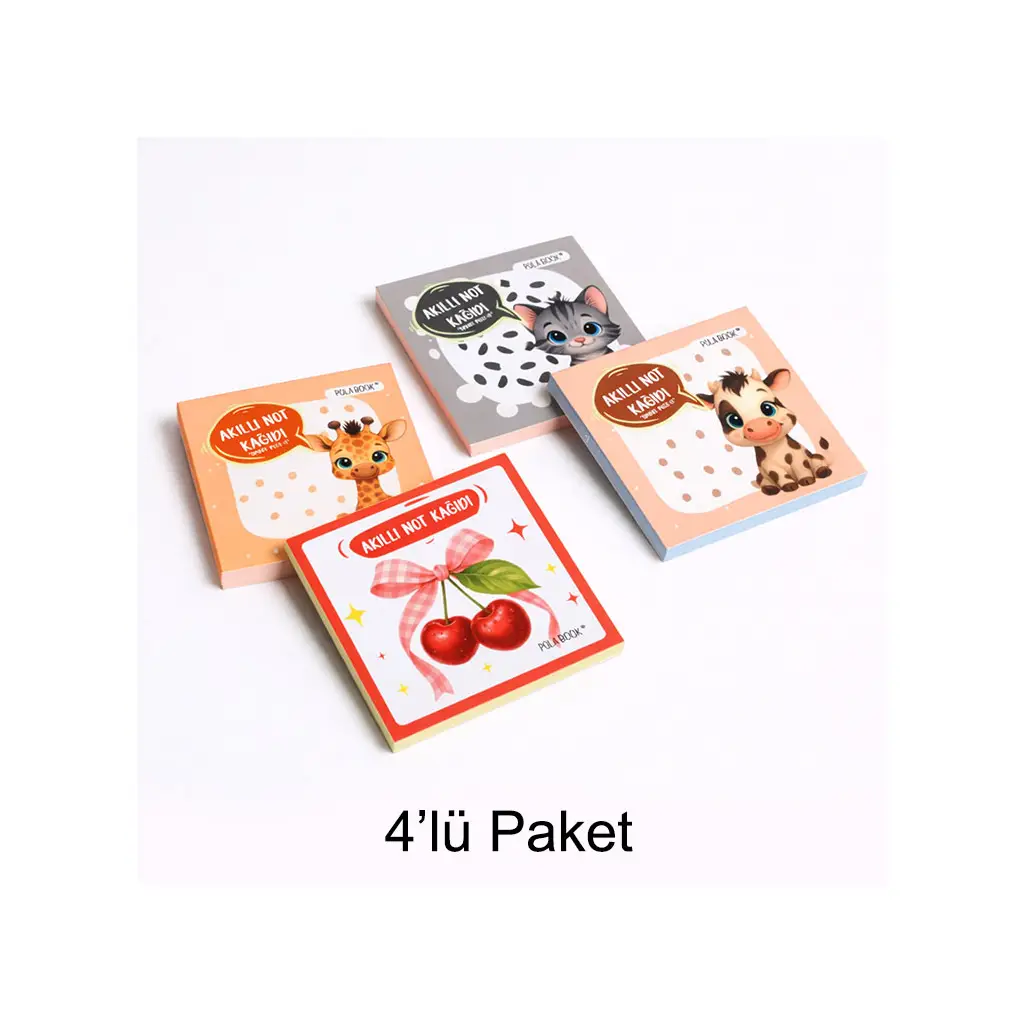 Hayvanlı ve Meyveli Mini Akıllı Not Kağıdı 50 Yaprak Yapışkansız Post-it - 4'lü Paket
