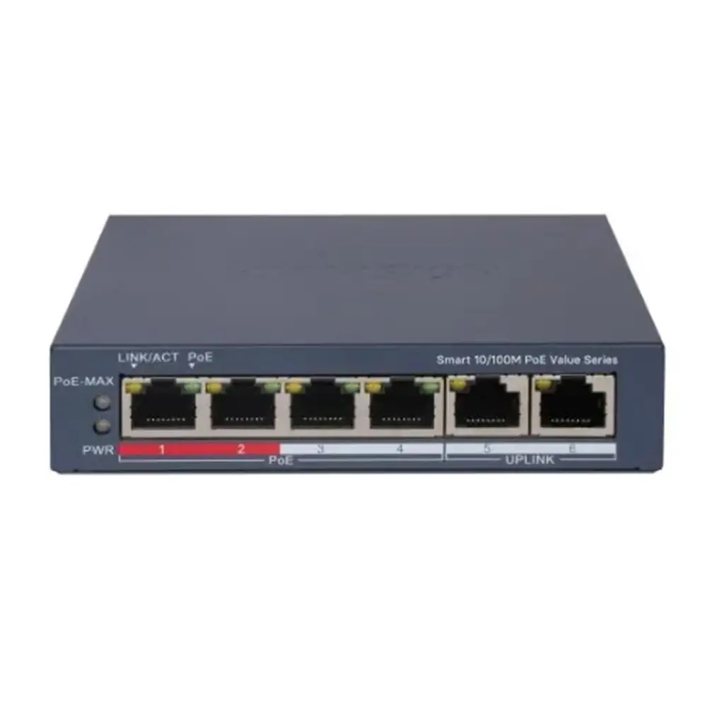 Hikvision DS-3E1106P-EI-M 4 Port PoE 10-100 2-Uplınk Yönetilemez Switch