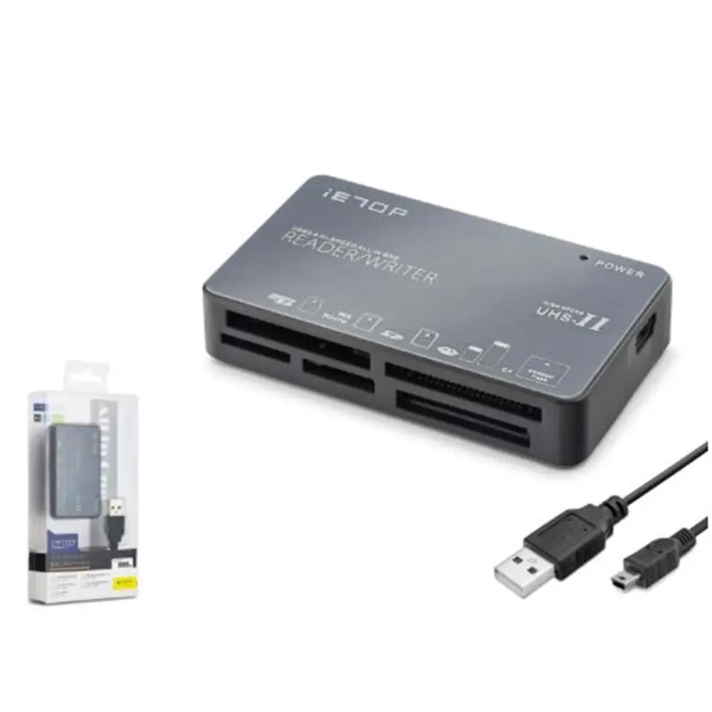 iETOP C208 USB All in One Kart Okuyucu CF SD MicroSD MS UHS-II 480 Mbps Alüminyum Gri
