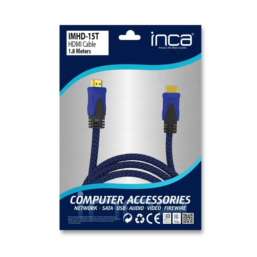 Inca IMHD-15T 1,8Mt Örgülü 1,4 V 3D HDMI Kablo Örgülü 4K@30Hz 2160P Altın Uç Parazit Koruma