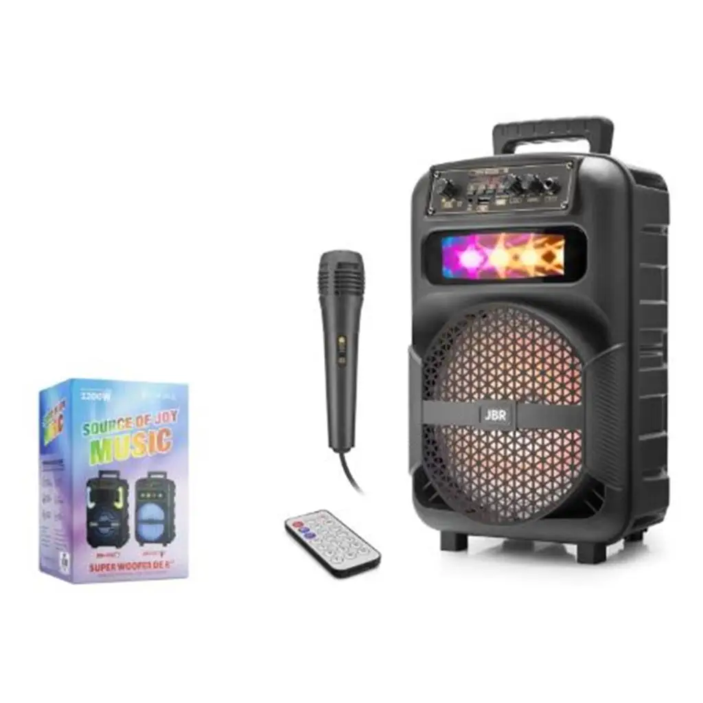 JBR JBR007 Karaoke Mikrofonlu Bluetooth Hoparlör FM Radyo 10W 8 İnç RGB Kumandalı Siyah
