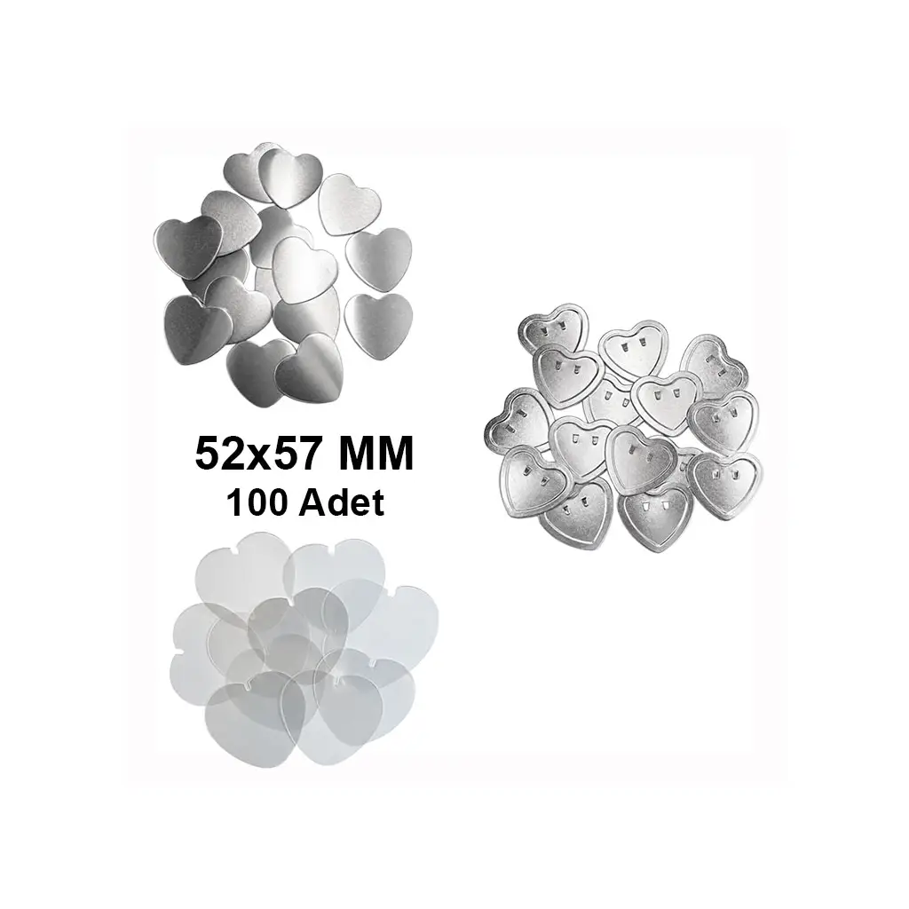 Kalp Buton Rozet Malzeme Seti 52x57mm - 100 adet