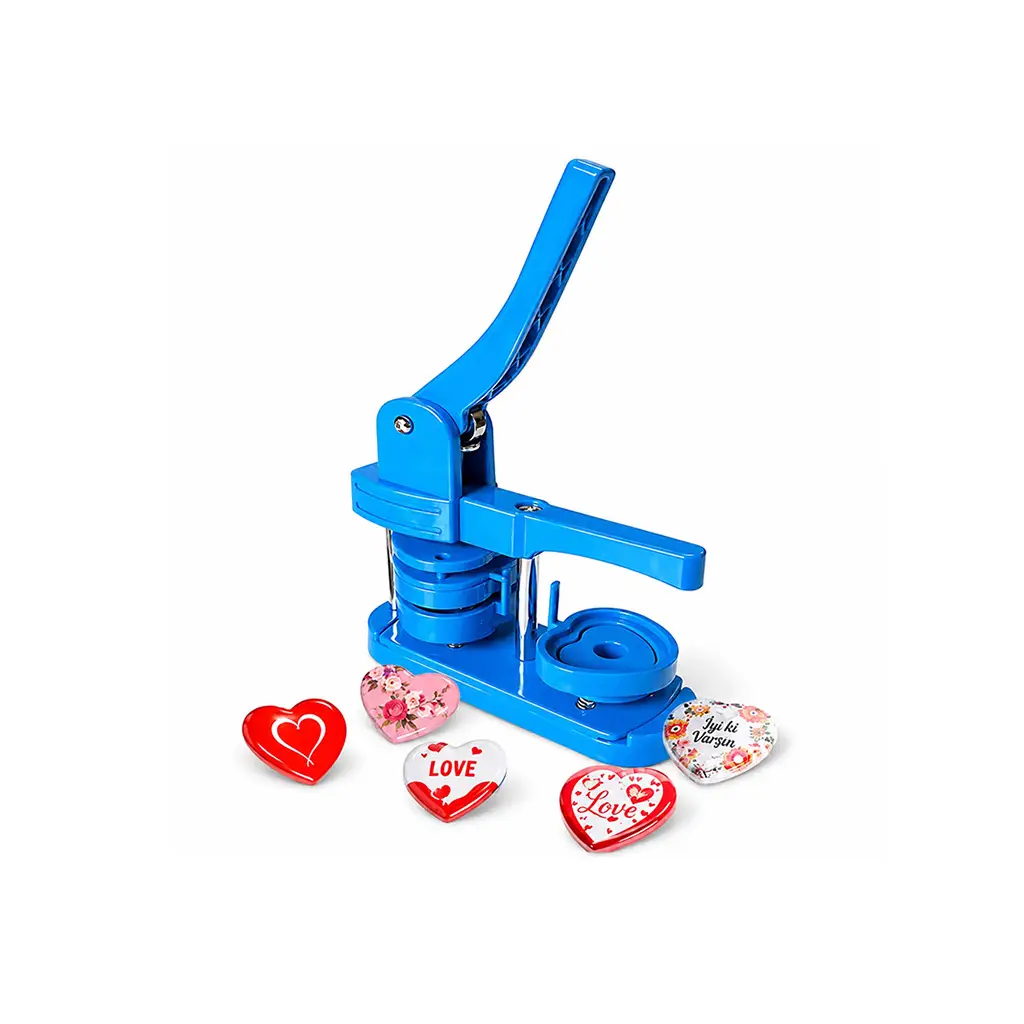 Kalp Buton Rozet Pres Baskı Makinesi - 52x57mm