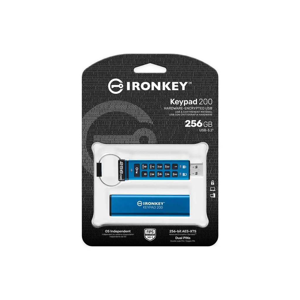 Kingston IKKP200-256GB 256GB IronKey Keypad 200, FIPS 140-3 Lvl 3 (Pending) Flash Bellek