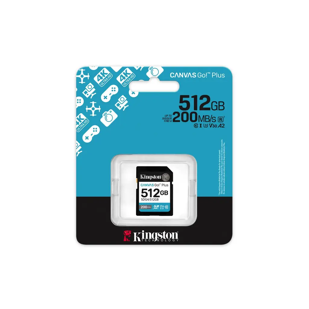 Kingston SDG4-512GB 512GB SDXC Canvas Go Plus Gen4 200MB-s C10 UHS-I U3 V30 Hafıza Kartı