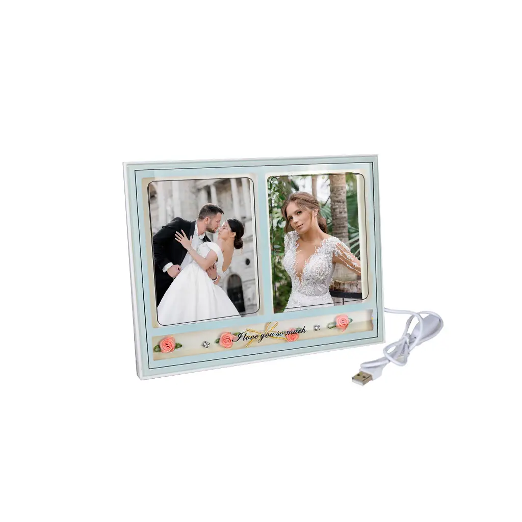 Ledli Işıklı Çift Fotoğraflı Çerçeve - 20x25cm