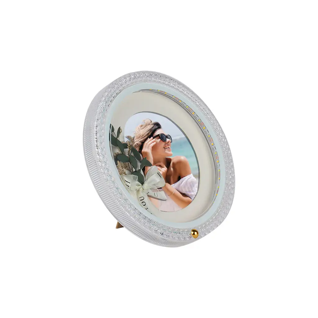 Ledli Yuvarlak Çiçek Buketi Fotoğraf Çerçevesi - 23cm