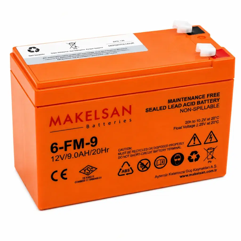 MAKELSAN 12V 9Ah, Bakımsız, Kuru Akü. UPS için Uygundur.
