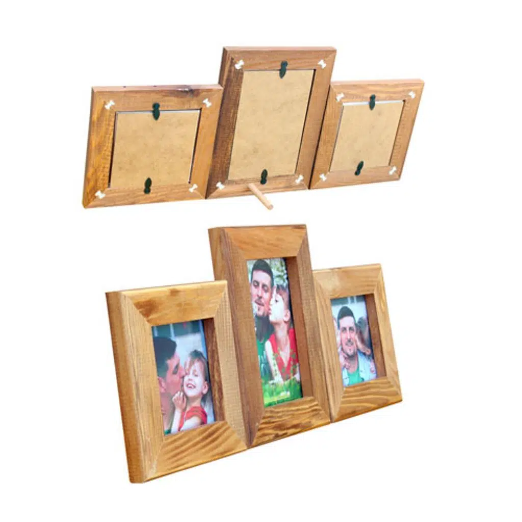 Masaüstü Eskitme Ahşap Fotoğraf Çerçevesi - Üçlü