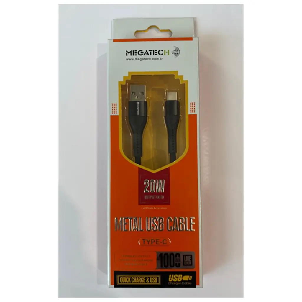 Megatech 3.1A 20W 1mt Örgülü Hasır Siyah Usb To TYP-C DATA KABLOSU