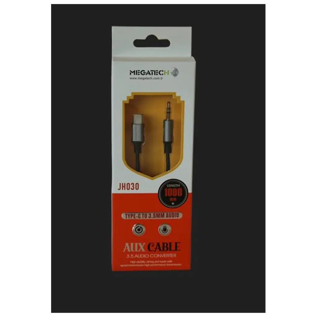 Megatech JH030 1Mt Aux Kablo Çelik TYPE-C 3.5AUX (kutulu)