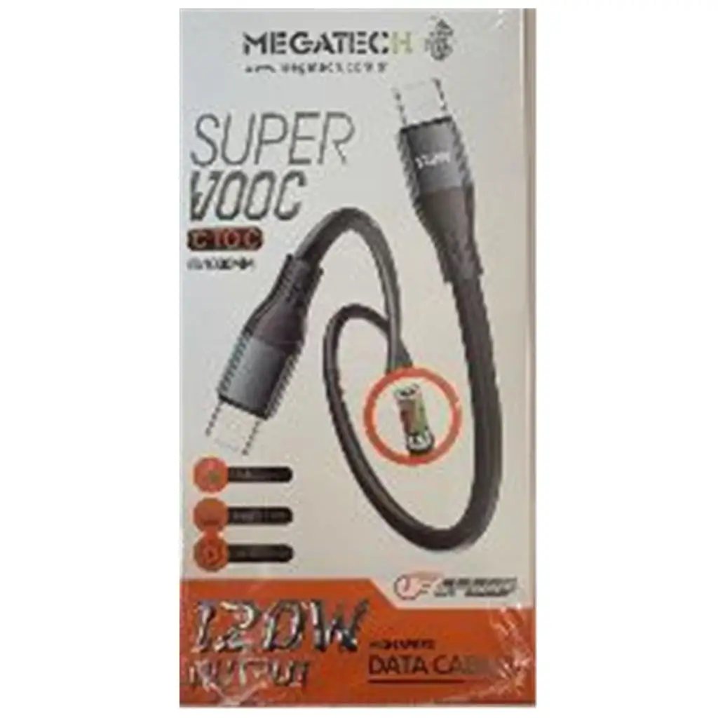 Megatech MT-120UT 120W USB To Type-c Data Kablosu ( Telefonda Turbo Saniye GösTergeli )
