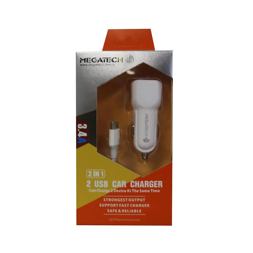 Megatech T05 2Usb 3.4A Beyaz Araç Çakmaklık Şarj Cihazı