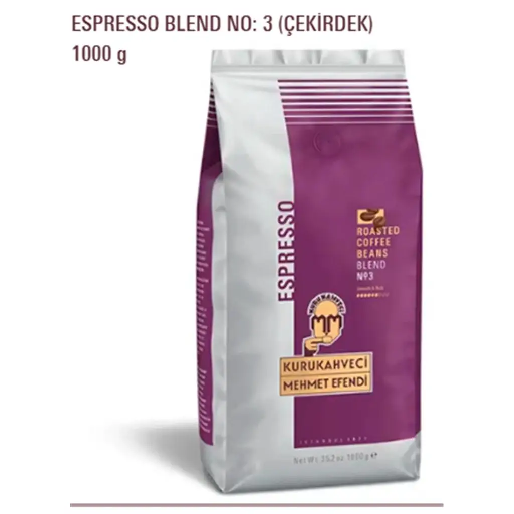 Mehmet Efendi 1000gr ESPRESSO Roasted Coffe Blend Çekirdek Kahve No:3 ( WT 35,2 Oz)