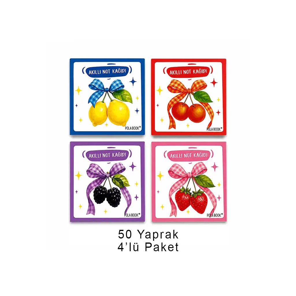 Meyveli Mini Akıllı Not Kağıdı 50 Yaprak Yapışkansız Post-it - 4'lü Paket