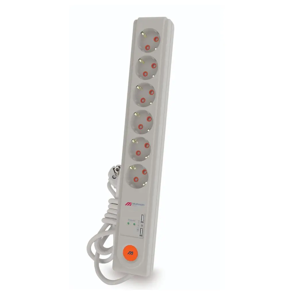 Mutlusan Rı-Tech 6lı 1,5mt Şok Korum Usb+Type-c Anahtar Toprak Grup Priz (3X1.5-1.5mt) Çocuk Korum