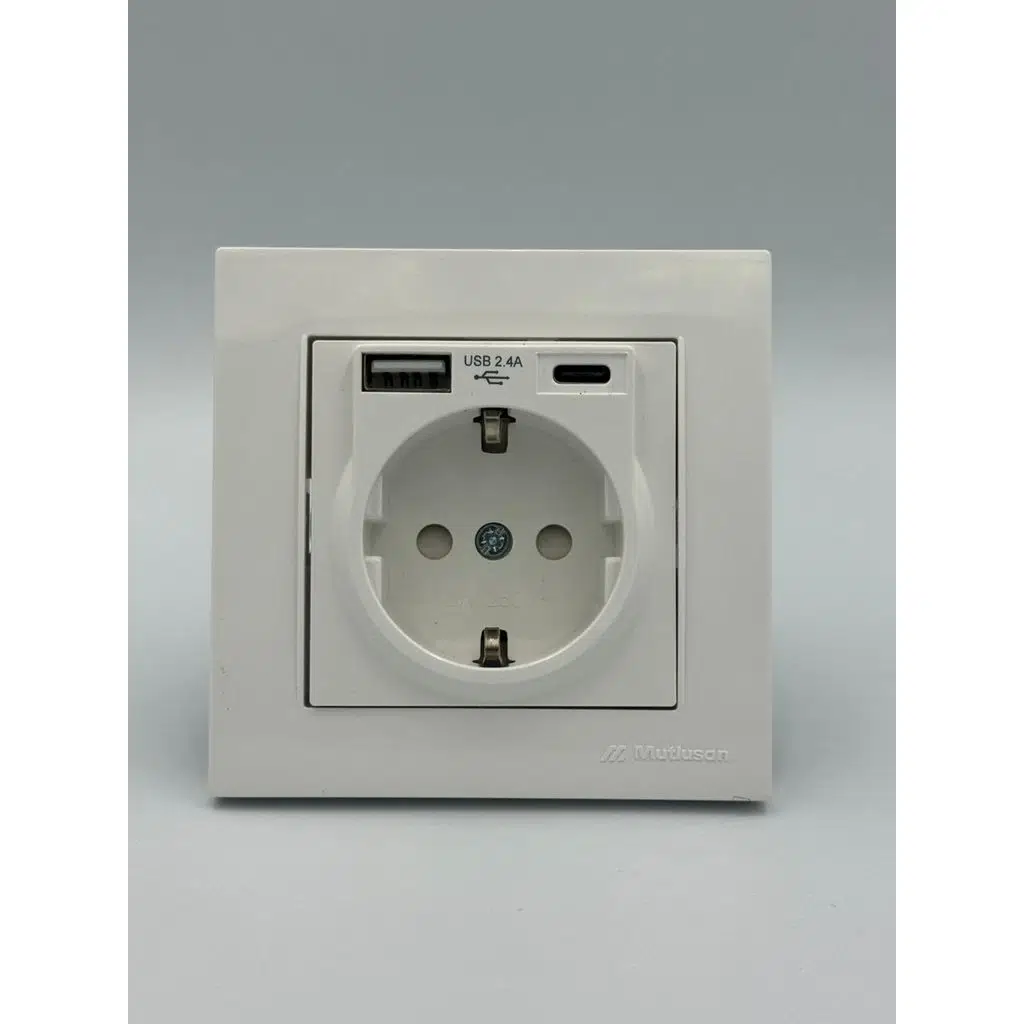 Mutlusan Rita Topraklı Priz Usb+Type-C (2220 629 0201B) Beyaz Blisterli