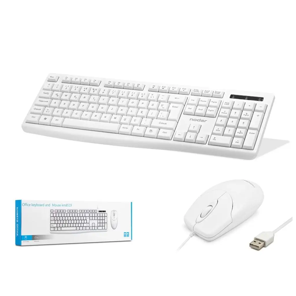 Nodar Km8519 Kablolu Klavye ve Mouse Set Q Beyaz