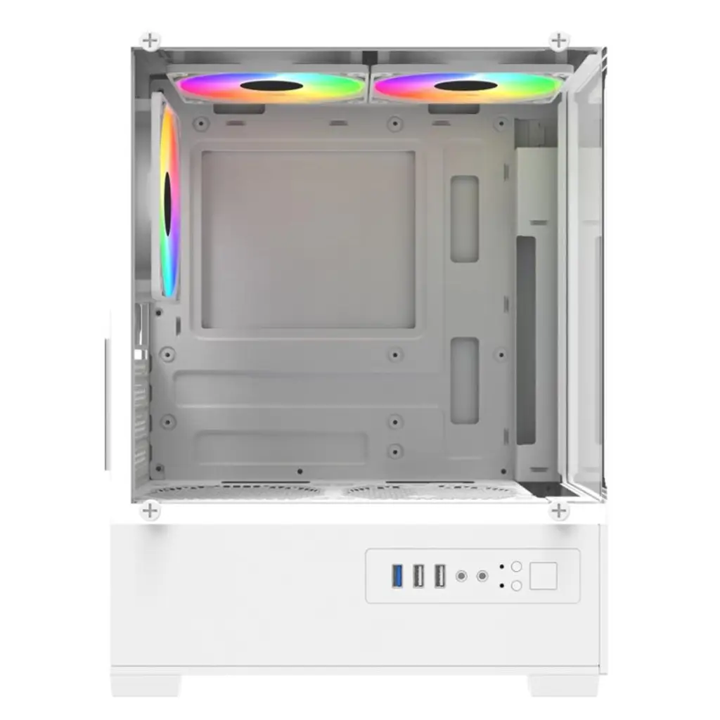 PowerBoost PB-M5001W 500w 3-12cm Rainbow Fanlı USB 3.0 Seaview M-ATX Gaming Beyaz Kasa